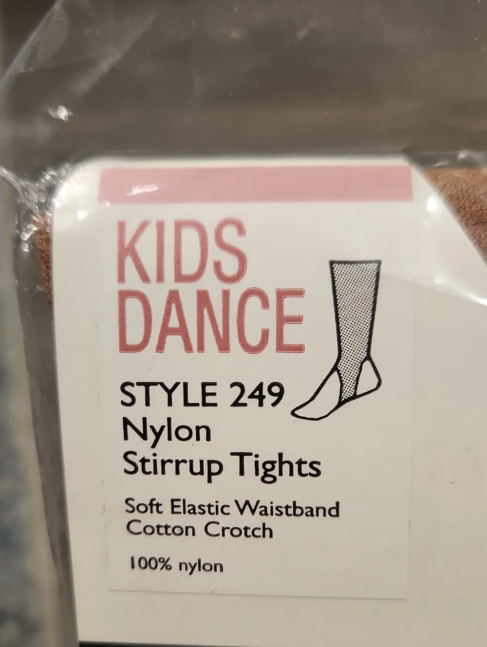 NWT Danskin Kids Dance Style 249 Nylon Stirrup Tights Sz LG Color Suntan